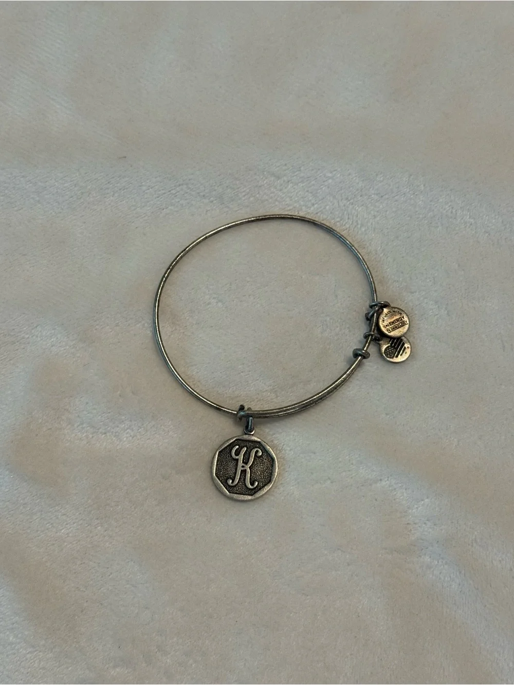 Alex and Ani 2015 Initial K Script Charm Expandable Silver Bangle Bracelet